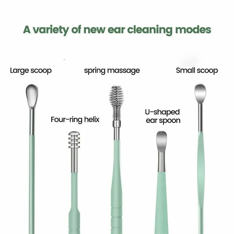 Ear Wax Cleaning Tool Kit – 6 Pcs Stainless Steel Earpick Set with Leather Pouch