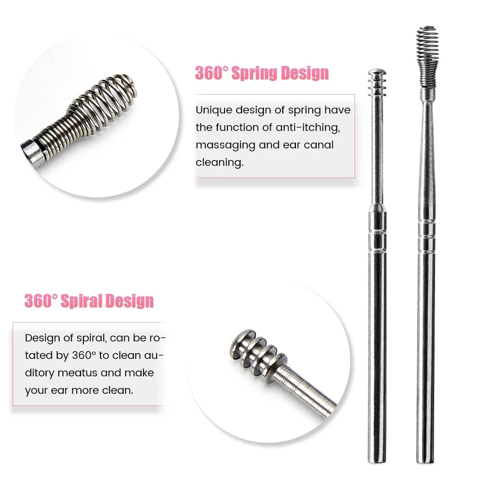 Ear Wax Cleaning Tool Kit – 6 Pcs Stainless Steel Earpick Set with Leather Pouch
