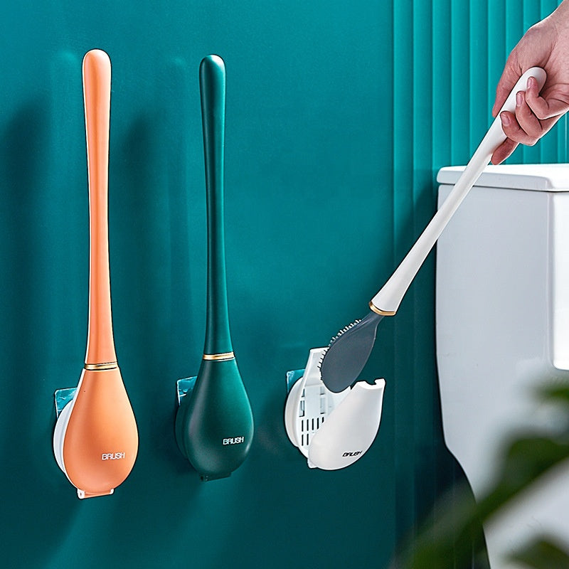 Wall Hanging Silicone Toilet Brush with Holder – Flexible Soft Bristles | Deep Cleaning Bathroom Brush, No-Drill Wall Mounted Toilet Cleaner Set