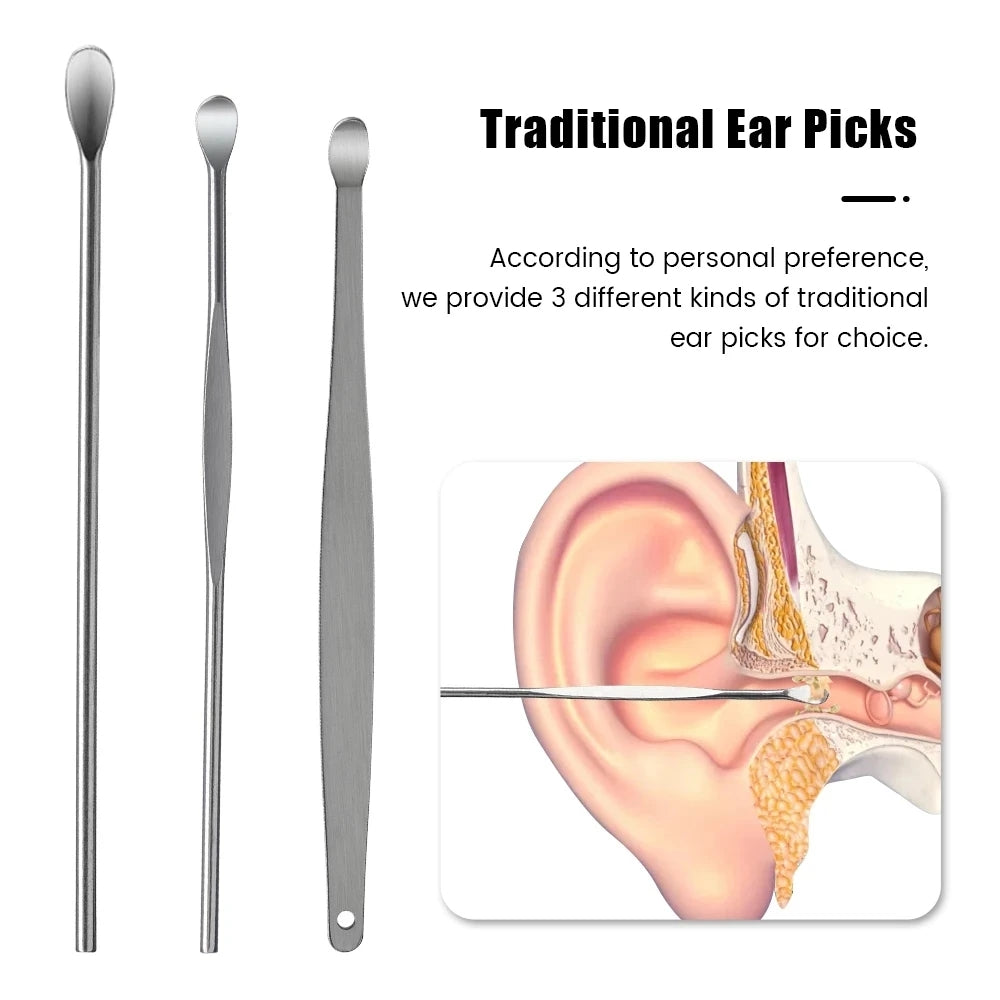 Ear Wax Cleaning Tool Kit – 6 Pcs Stainless Steel Earpick Set with Leather Pouch