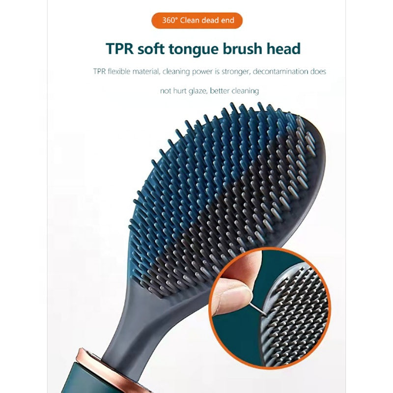 Wall Hanging Silicone Toilet Brush with Holder – Flexible Soft Bristles | Deep Cleaning Bathroom Brush, No-Drill Wall Mounted Toilet Cleaner Set