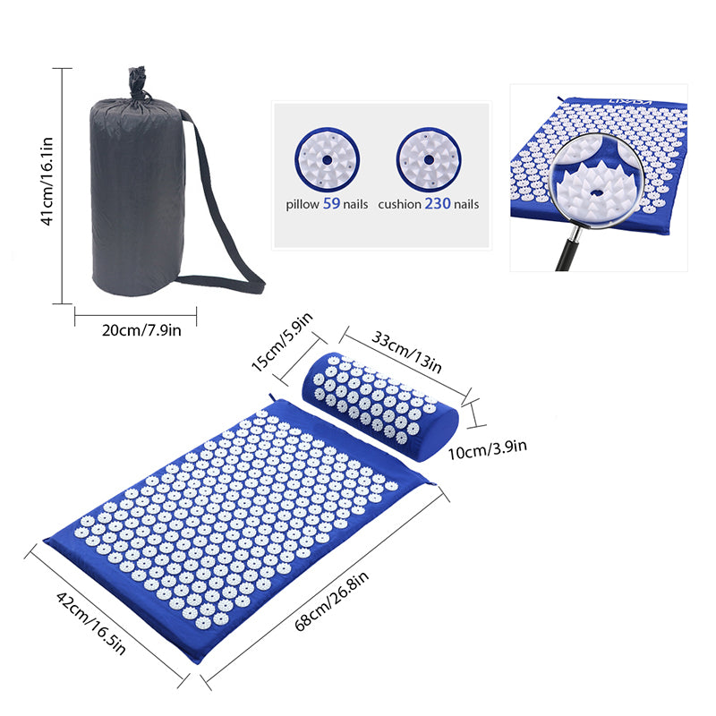 Acupressure Massage Mat & Pillow Set for Back, Neck & Full Body Pain Relief