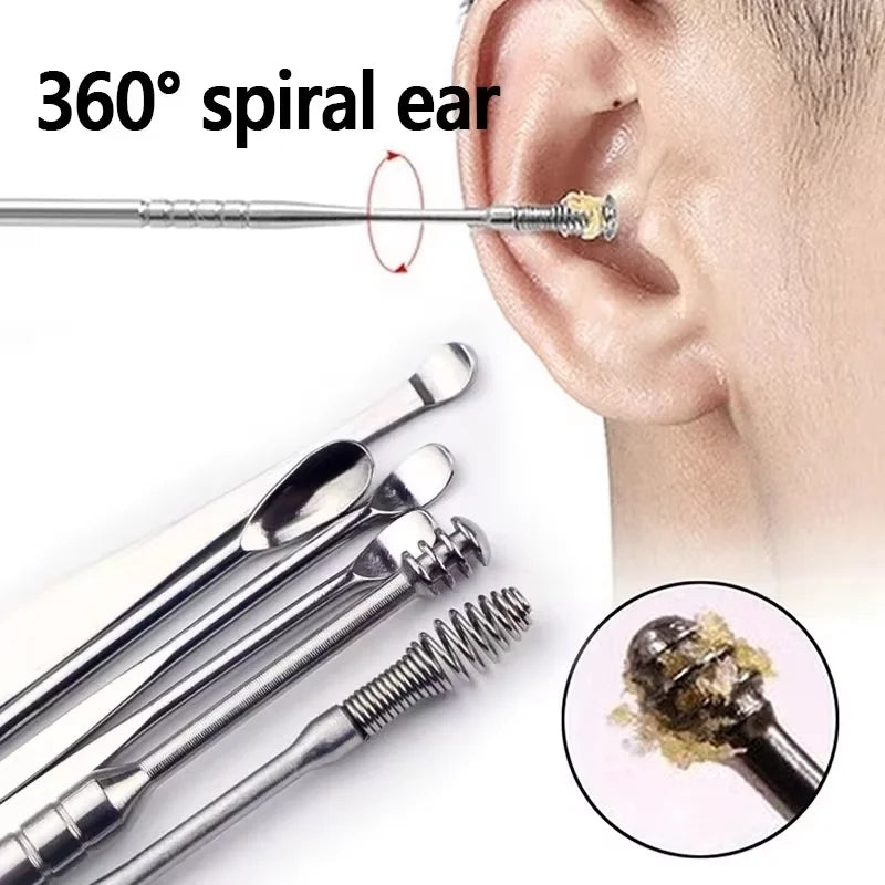 Ear Wax Cleaning Tool Kit – 6 Pcs Stainless Steel Earpick Set with Leather Pouch
