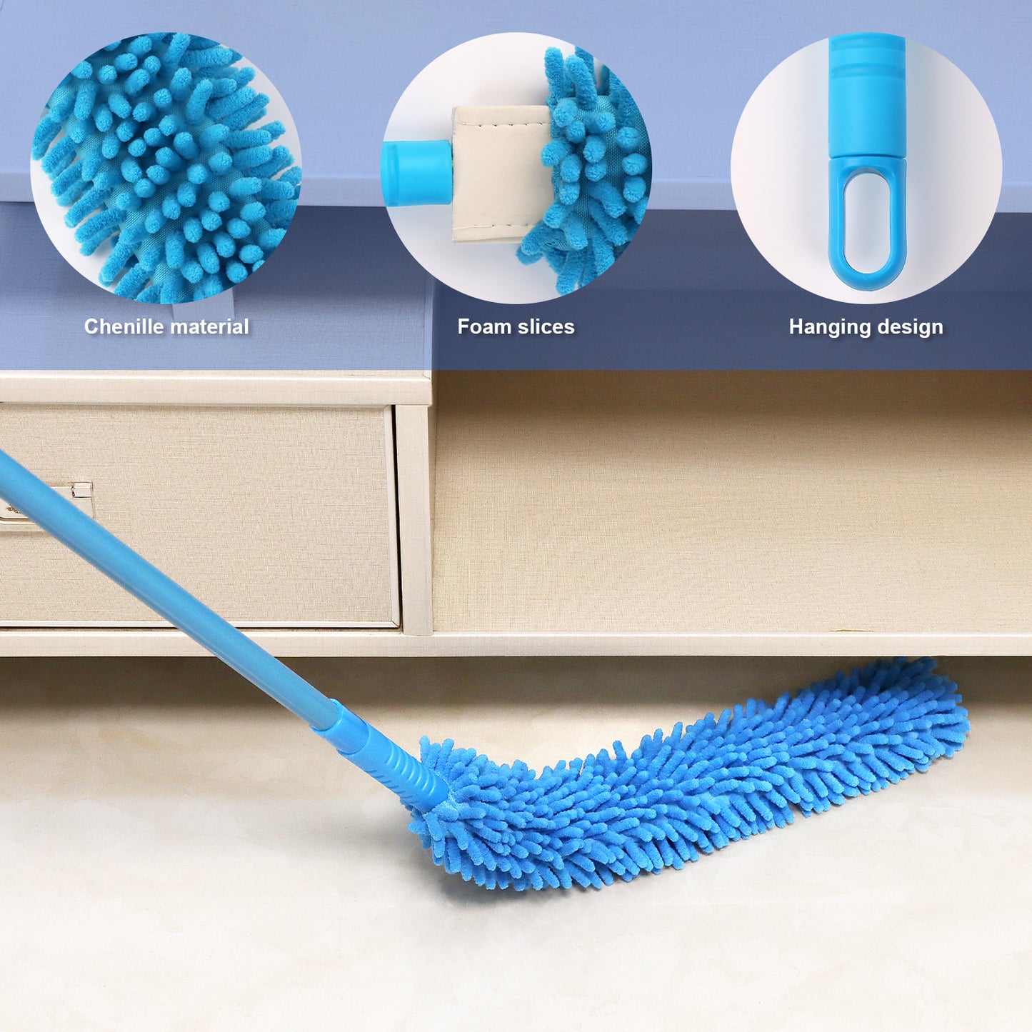 Microfiber Flexible Fan Duster with Telescopic Stainless Steel Handle