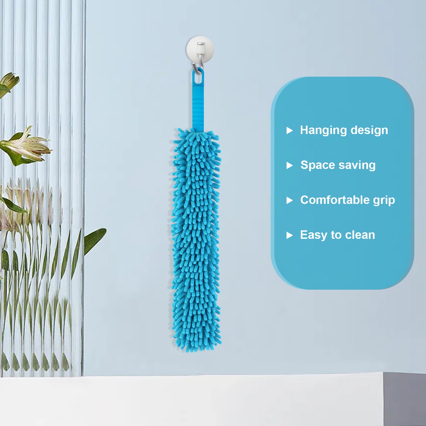 Microfiber Flexible Fan Duster with Telescopic Stainless Steel Handle