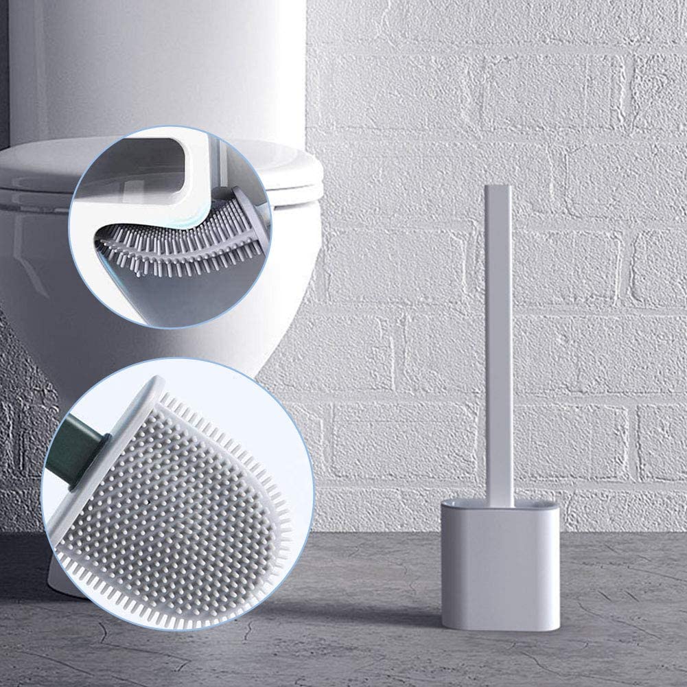 Silicone Toilet Cleaning Brush with Soft Rubber Bristles & Holder