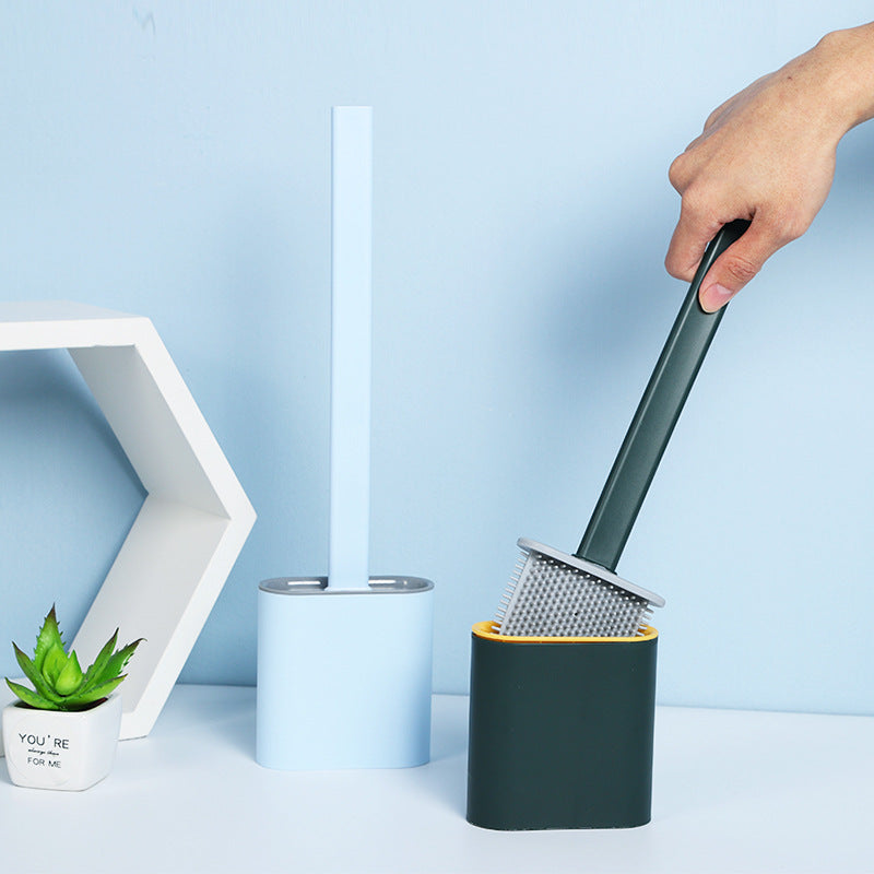 Silicone Toilet Cleaning Brush with Soft Rubber Bristles & Holder