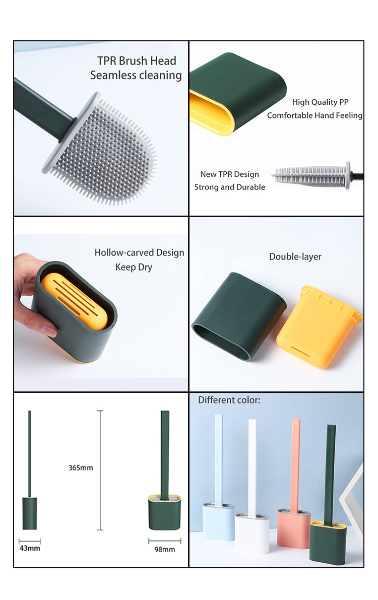 Silicone Toilet Cleaning Brush with Soft Rubber Bristles & Holder