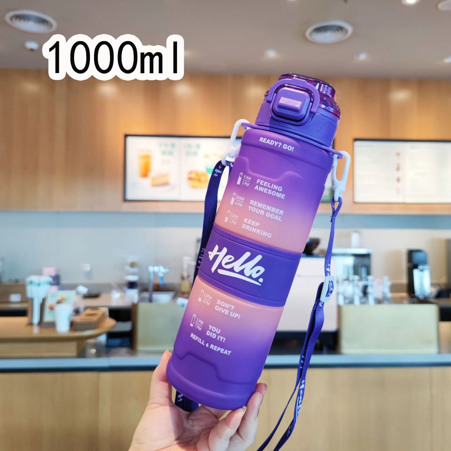 Hello - 1000ML Gradient Matte Sports Water Bottle