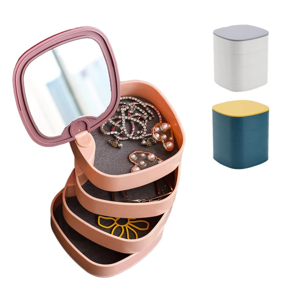 4-Layer Rotating Jewelry Organizer Box with Mirror