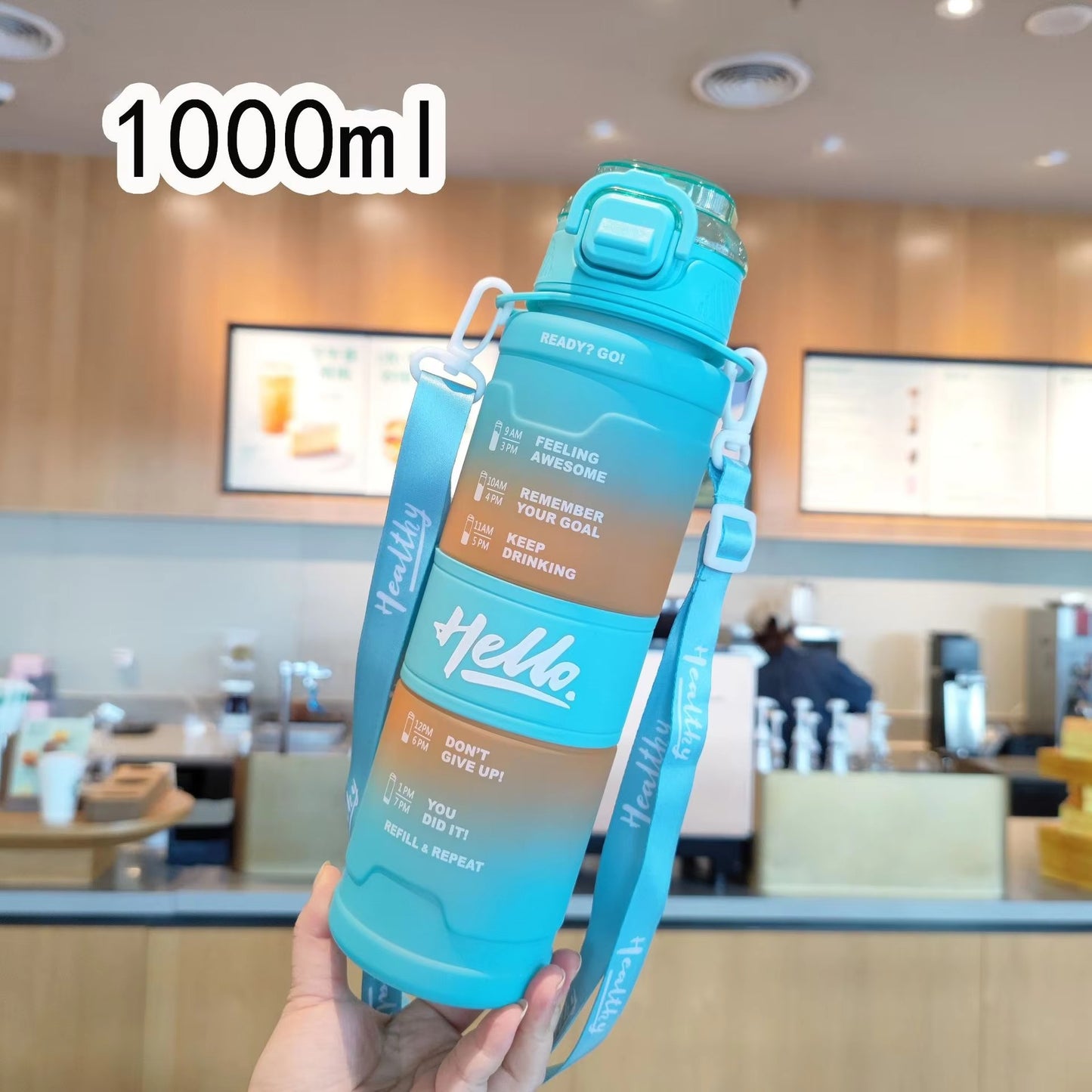 Hello - 1000ML Gradient Matte Sports Water Bottle