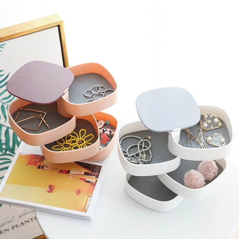 4-Layer Rotating Jewelry Organizer Box with Mirror