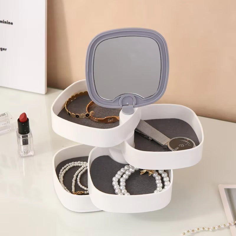 4-Layer Rotating Jewelry Organizer Box with Mirror