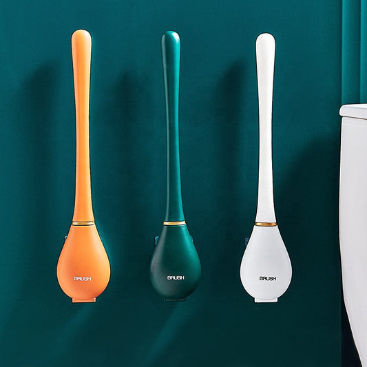 Wall Hanging Silicone Toilet Brush with Holder – Flexible Soft Bristles | Deep Cleaning Bathroom Brush, No-Drill Wall Mounted Toilet Cleaner Set