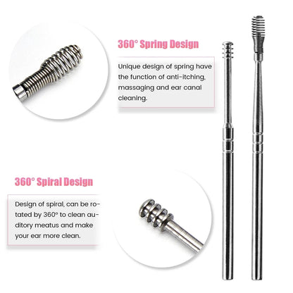 Ear Wax Cleaning Tool Kit – 6 Pcs Stainless Steel Earpick Set with Leather Pouch