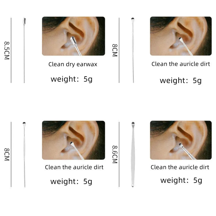 Ear Wax Cleaning Tool Kit – 6 Pcs Stainless Steel Earpick Set with Leather Pouch