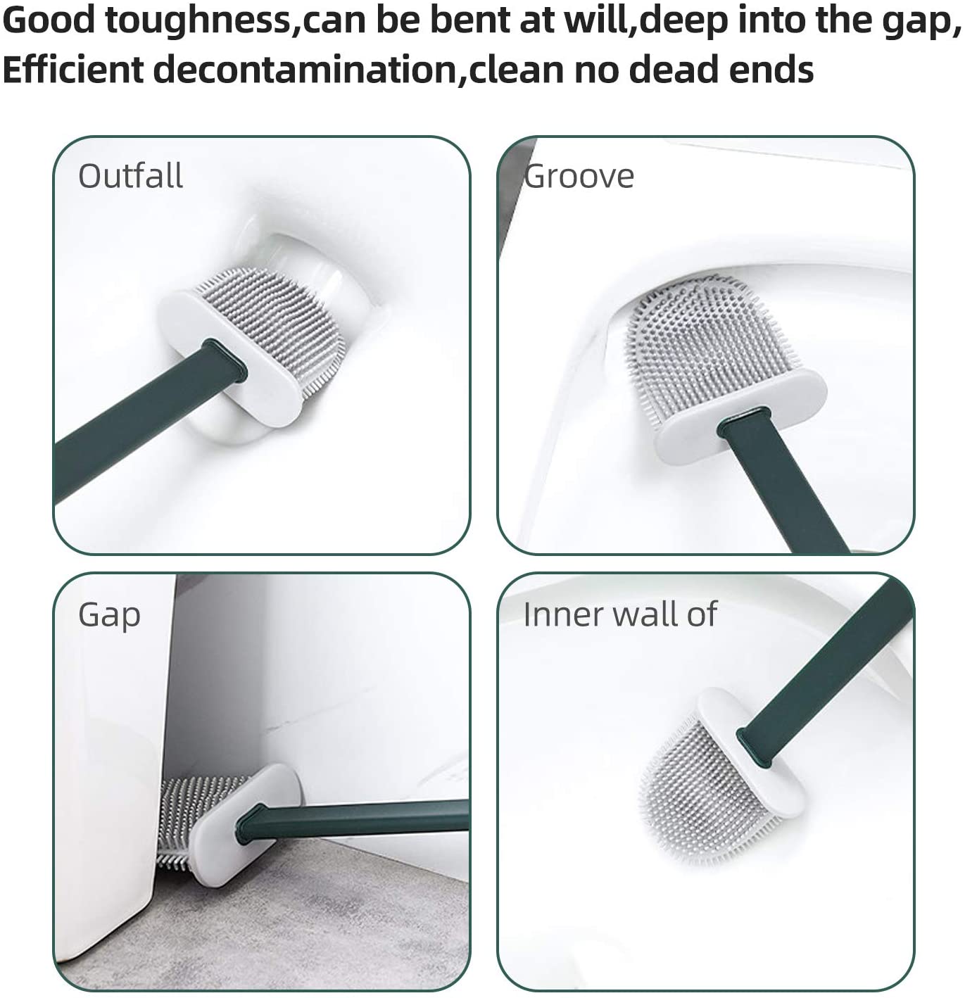 Silicone Toilet Cleaning Brush with Soft Rubber Bristles & Holder