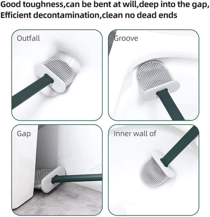 Silicone Toilet Cleaning Brush with Soft Rubber Bristles & Holder