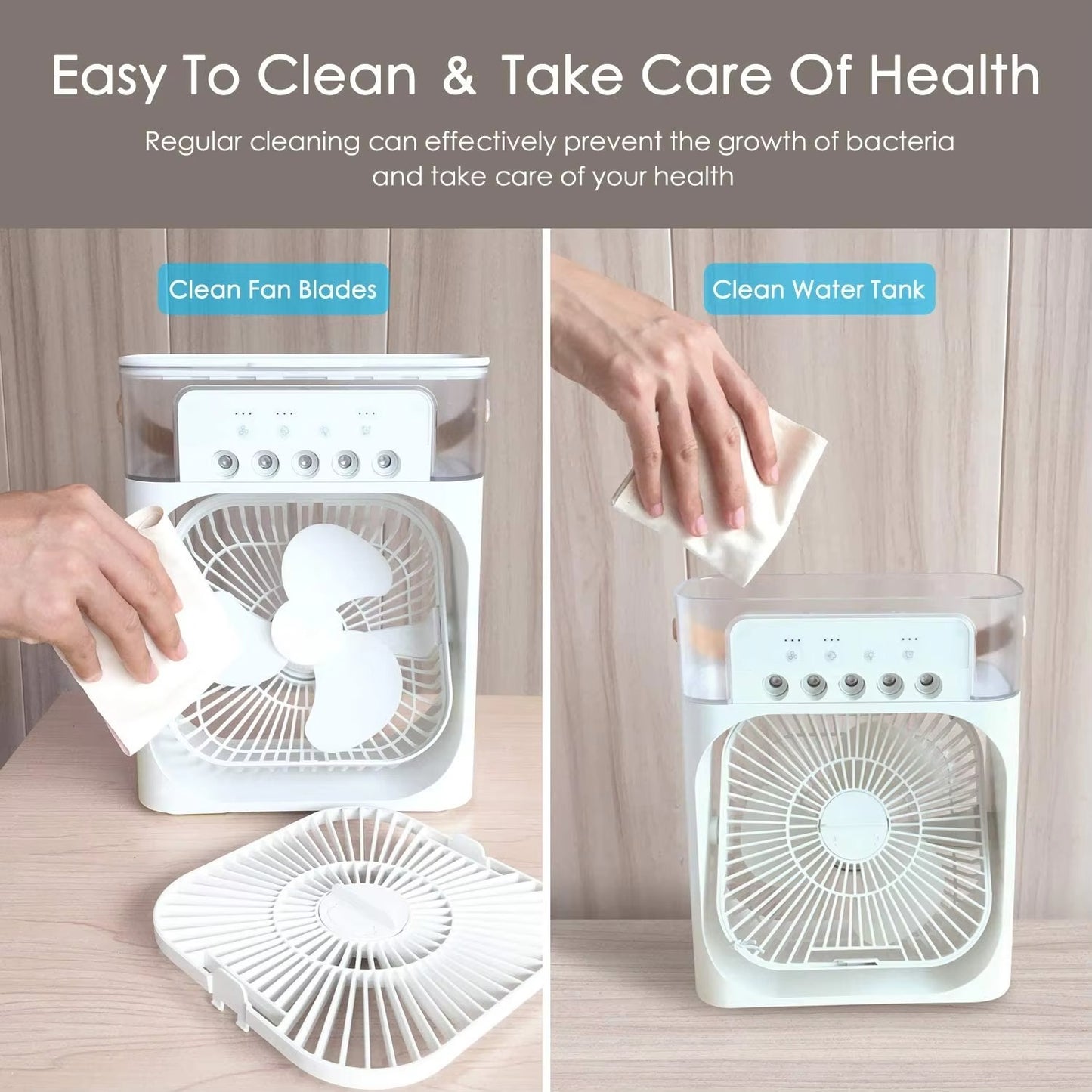 Mini Air Cooler Fan – Rechargeable Cooling Fan with Mist & LED Light