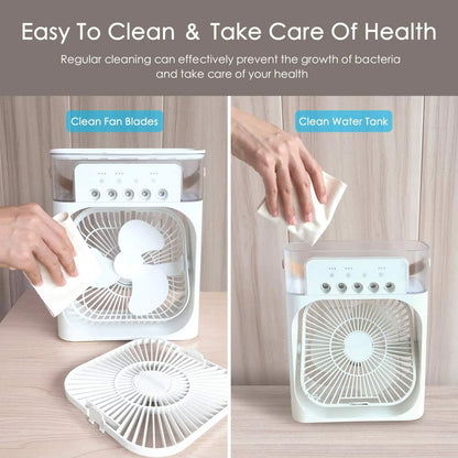 Mini Air Cooler Fan – Rechargeable Cooling Fan with Mist & LED Light