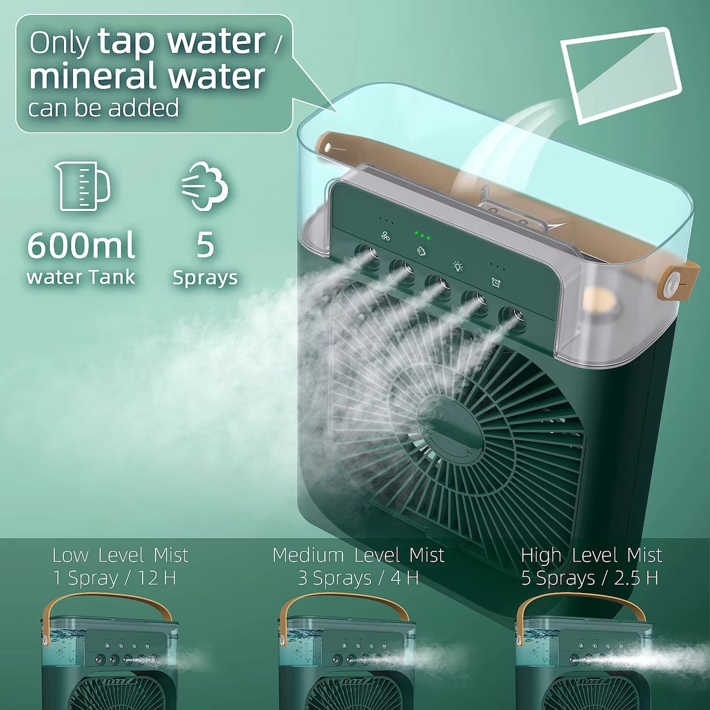 Mini Air Cooler Fan – Rechargeable Cooling Fan with Mist & LED Light