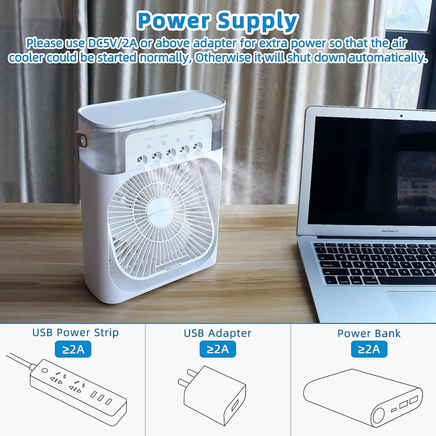 Mini Air Cooler Fan – Rechargeable Cooling Fan with Mist & LED Light