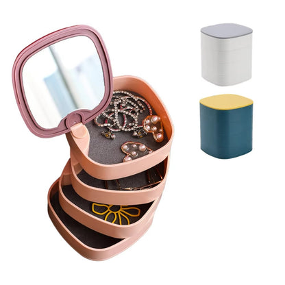 4-Layer Rotating Jewelry Organizer Box with Mirror