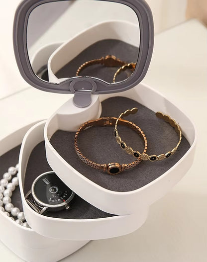4-Layer Rotating Jewelry Organizer Box with Mirror