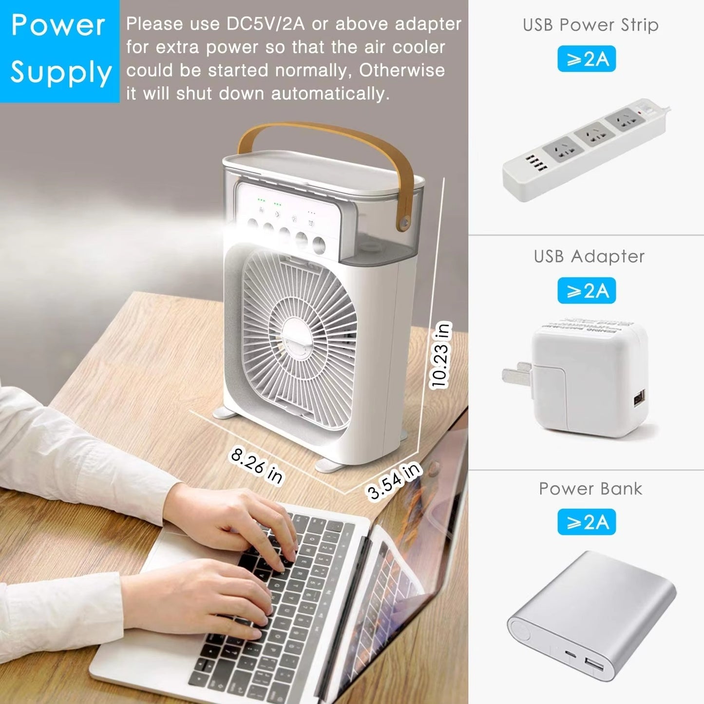 Mini Air Cooler Fan – Rechargeable Cooling Fan with Mist & LED Light